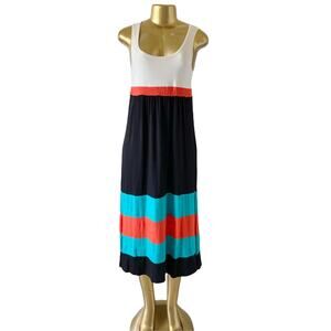 Nouvida Womens Small Maxi Dress Colorblock Striped Tank Sleeveless Stretch